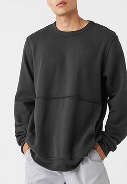 54 Floral Pocket Blank Jumper Sweater - Dark Grey