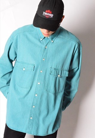 VINTAGE 90S OCEAN BLUE LONG SLEEVE SHIRT
