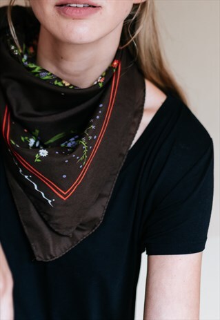 VINTAGE 70S FLORAL BROWN CLASSIC SCARF