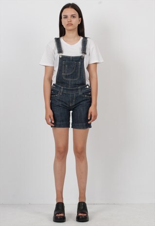 VINTAGE BLUE DENIM PLAYSUIT DUNGAREES SHORTS