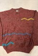 VINTAGE KNITTED JUMPER ABSTRACT PATTERNED GRANDAD SWEATER