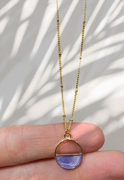 Violet Round Pendant 16 Inch Satellite Chain Necklace