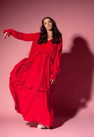 RED MAXI DRESS/ BOHO DRESS/ MAXI BOHO DRESS/ DAY DRESS