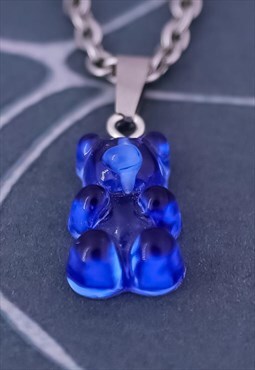 CRW Silver Blue Resin Gummy Bear Necklace 