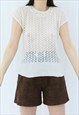 90s Vintage Cream Lace Crochet Blouse Top (Size S)
