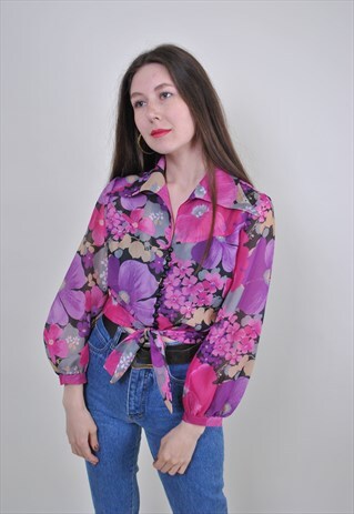 VINTAGE FLOWERS BOHO BLOUSE, 80S FLORAL CUTE SHIRT