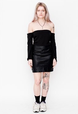 Vintage 90s laced faux leather mini skirt in black