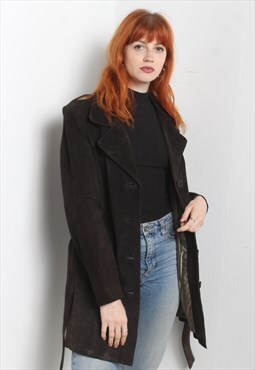Vintage 90's Suede Mid Length Trench Coat Brown