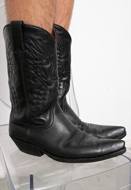 Vintage Leather Cowboy Boots Western Black 80s