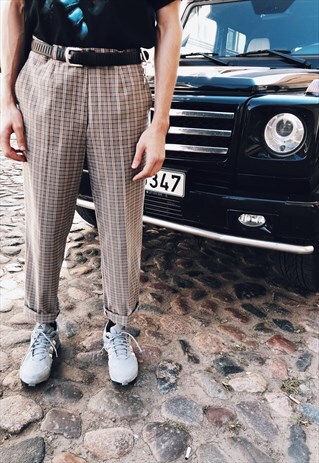 VINTAGE 90S UNISEX BEIGE CHECK PANTS