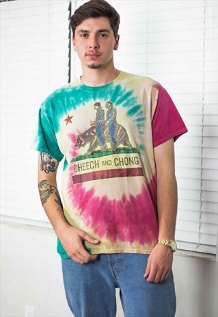 VINTAGE CHEECH AND CHONG TIE DYE T-SHIRT LOGO 90S XL 7.1