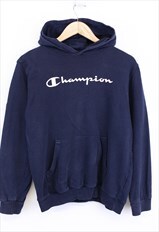 Vintage Champion Hoodie Navy With Spell Out Chest Logo