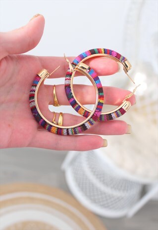 CREOLE EARRINGS WITH ETHNIC FABRIC