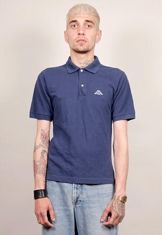 VINTAGE 80'S KAPPA NAVY BLUE POLO T-SHIRT