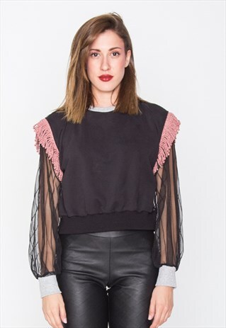 BLACK JUMPER WITH MESH SLEEVES AND BACK