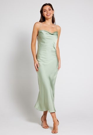 CHELSEA COWL NECK BACKLESS DRESS - SAGE GREEN