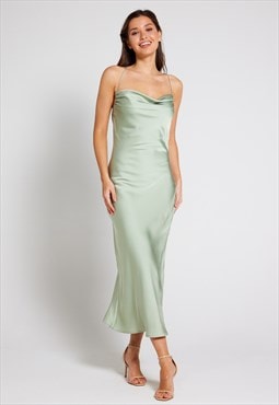Chelsea Cowl Neck Backless Dress - Sage Green