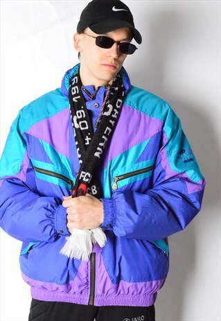 VINTAGE 80S PURPLE COLOUR BLOCK SKI JACKET