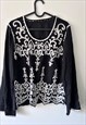 BROCADE EMBROIDERED BLACK N WHITE BOHO BLOUSE 