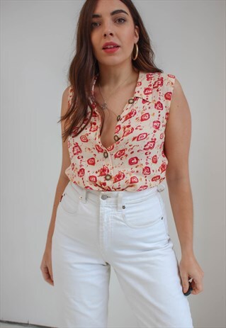 VINTAGE 90S CROP BLOUSE IN ABSTRACT PRINT