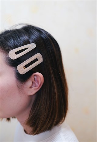 GLITTER HAIR CLIPS BLING BLING BARRETTES - BEIGE SET OF 2