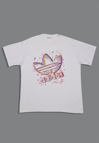 VINTAGE 1990S ADIDAS GRAPHIC PRINT T-SHIRT IN WHITE