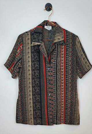 VINTAGE 70S PAISLEY PRINT BLOUSE BLACK RED