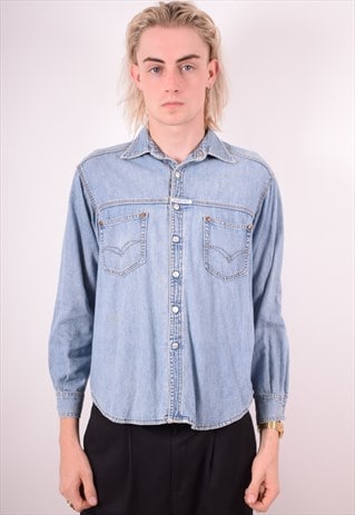 REPLAY MENS VINTAGE DENIM SHIRT MEDIUM BLUE 90S