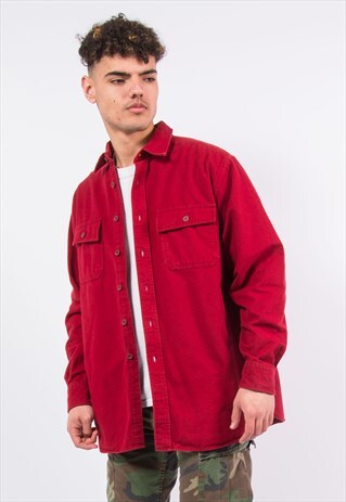 LL BEAN PLAIN RED THICK FLANNEL SHIRT