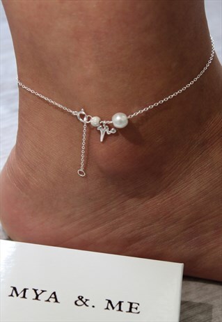 "R" INITIAL ANKLET 925 STERLING SILVER