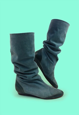VINTAGE 80'S GREEN SUEDE LEATHER BOOTS / EU 37.5 / UK 4.5