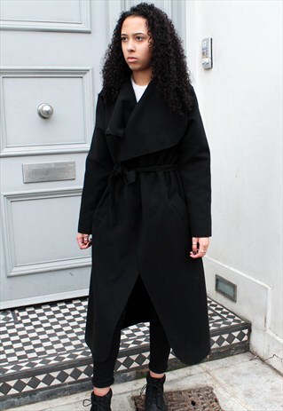 BLACK OVERSIZED WATERFALL COAT