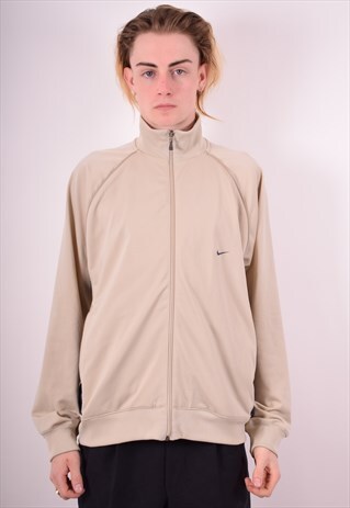 NIKE MENS VINTAGE TRACKSUIT TOP JACKET LARGE BEIGE 90S