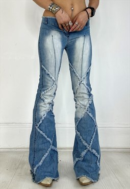 Vintage Y2k Jeans Frayed Bootcut Low Rise 2000s Flares 90s