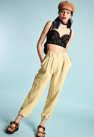 90'S RETRO PARIS CHIC HIGHWAISTED LOOSE LINEN TROUSERS
