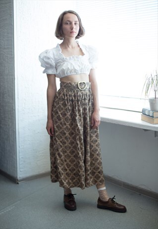 VINTAGE 90'S HIGH WAIST BROWN PATTERNED MAXI SKIRT