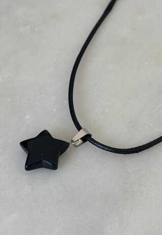 black onyx star chord necklace