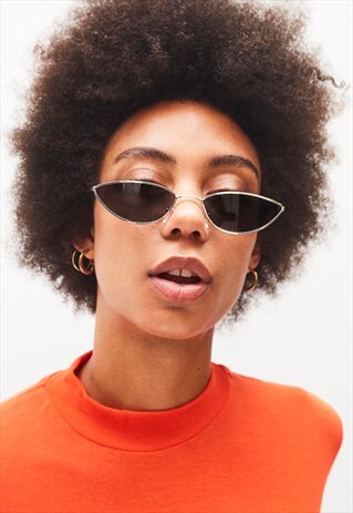 ELLA - BLACK AND SILVER SKINNY CAT EYE METAL SUNGLASSES
