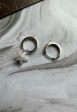Sterling silver rhodium mix and match hoops with star pendan