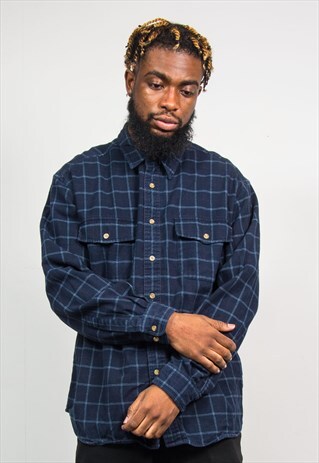 VINTAGE 90'S NAVY BLUE CHECK FLANNEL SHIRT