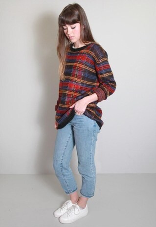 VINTAGE 1980'S CHECKED WOOL MIX OVERSIZED JUMPER