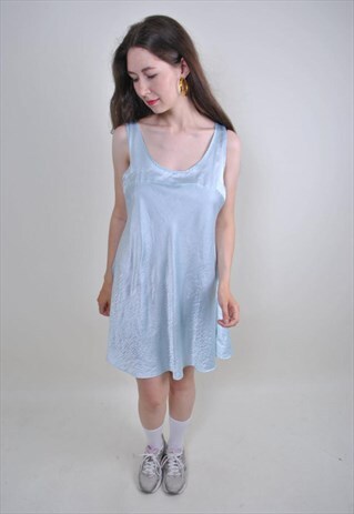 90S VINTAGE SLEEVELESS BRIGHT BLUE PARTY DRESS