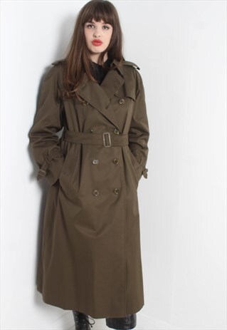 VINTAGE BURBERRY TRENCH COAT MAC JACKET - RARE GREEN