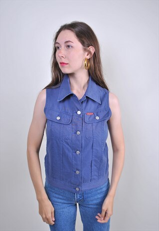 90S BLUE COTTON HERITAGE WORK GILET, SLEEVELESS JEANS JACKET