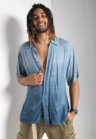 VINTAGE ABSTRACT CRAZY JAZZY PATTERNED SHIRT BLUE
