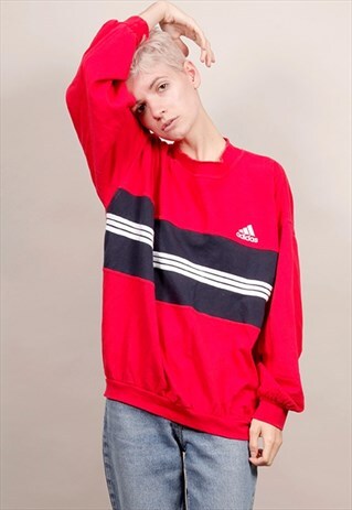 VINTAGE 80'S ADIDAS TRICOLOUR STRIPED LOGO SWEATSHIRT