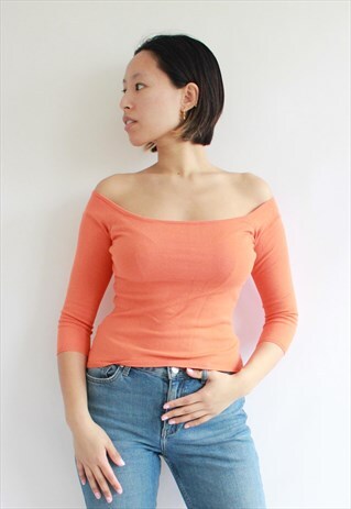 ORANGE OFF SHOULDER KNIT TOP