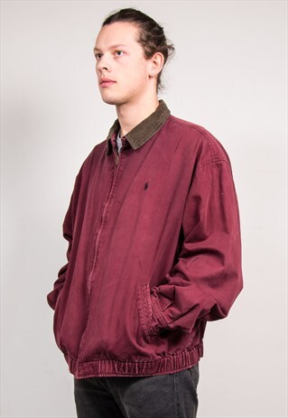 90'S VINTAGE RALPH LAUREN BURGUNDY BOMBER STYLE JACKET