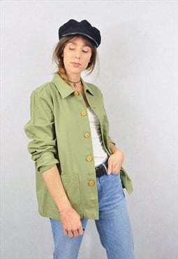 60s French Army Green Cotton Chore Workwear Jacket 