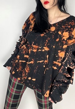 Acid wash Reworked grunge style sweatshirt in black size XL